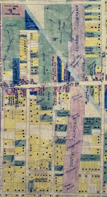 A hand-drawn map showing the usage of plots of land.