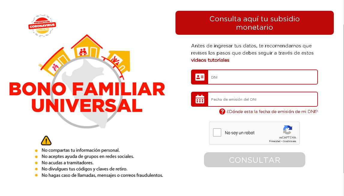 Bono Familiar Universal Nuevo padrón de beneficiados ¿Cómo saber si me