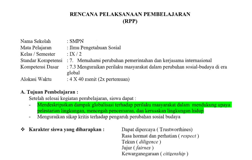 Rpp Dan Silabus Adiwiyata Ips Kelas 9 Semester Ganjil Didno76 Com