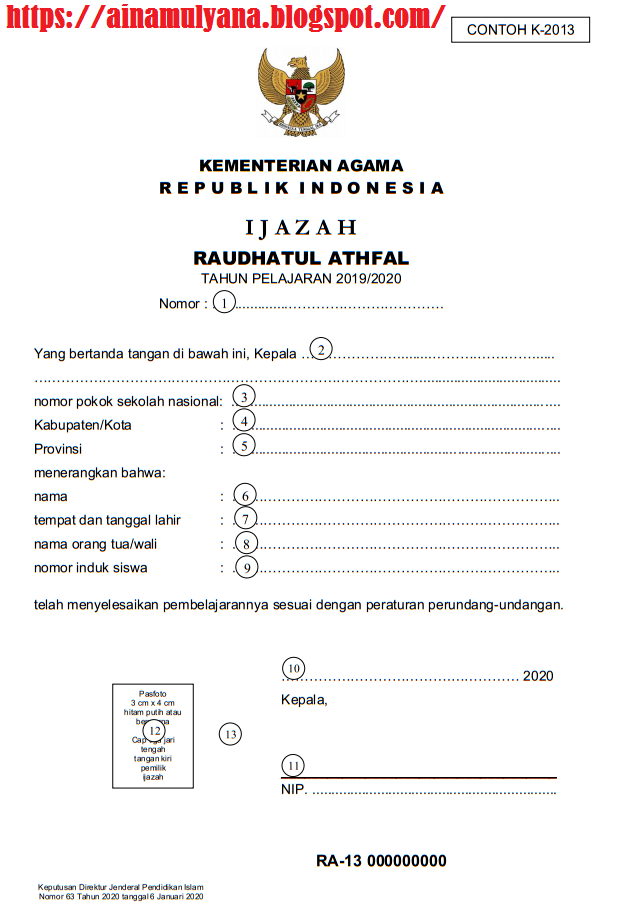 Juknis Penulisan Blangko Ijazah Tahun JUKNIS PENULISAN BLANGKO IJAZAH RA, MI, MTS, MA TAHUN 2020 DAN JUKNIS PENULISAN BLANGKO SHUAMBN TAHUN 2020