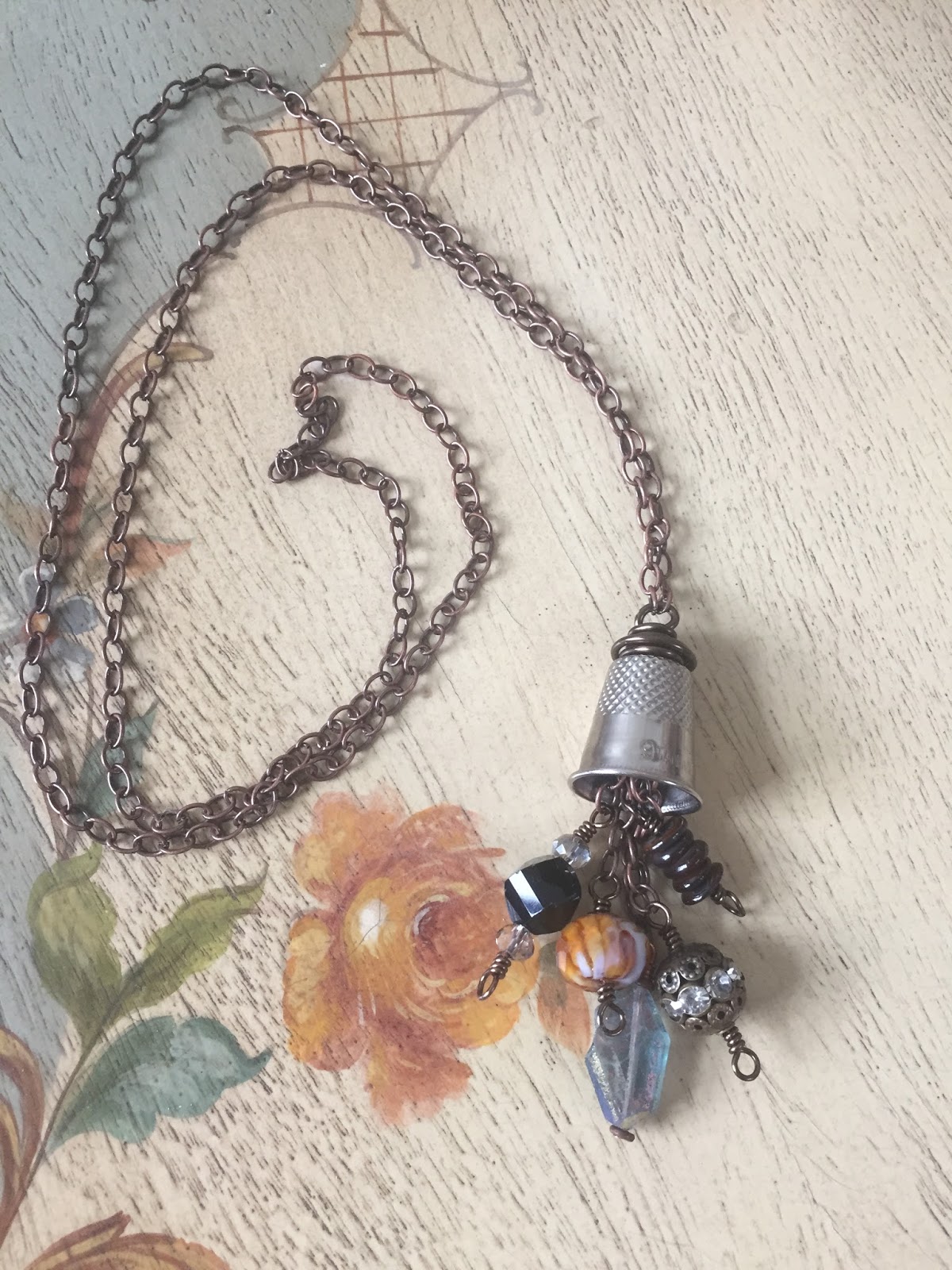 . Easy Thimble Pendant Necklace with WireWrapped Bead Dangles