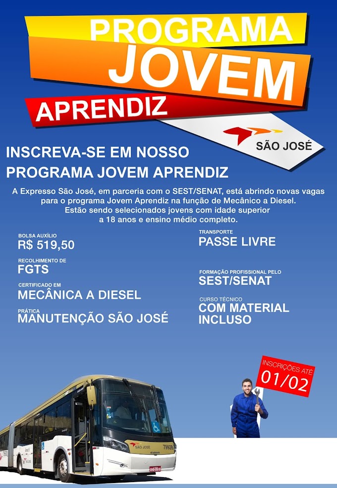 Expresso São José abre vagas para Jovem Aprendiz Mecânico