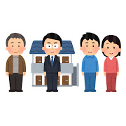 大家と入居者と仲介業者のイラスト（賃貸）