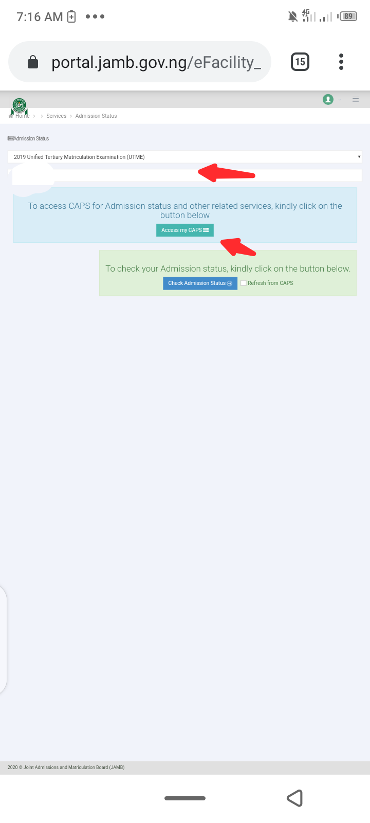 How To Check Your O'level Details, Admission Status on JAMB CAPS