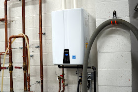 Tankless on-demand hot water heater.