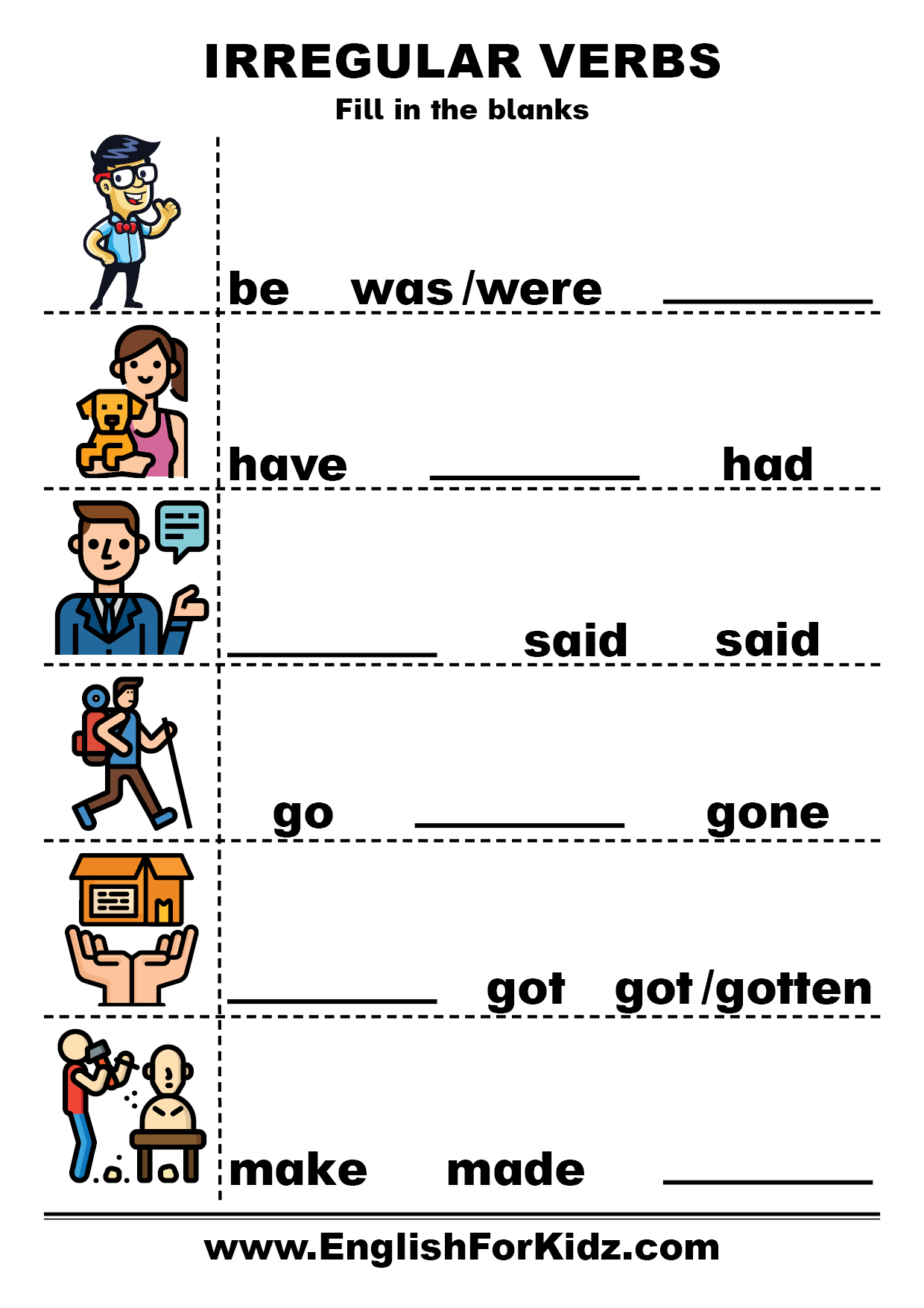 irregular verbs exercises and worksheets