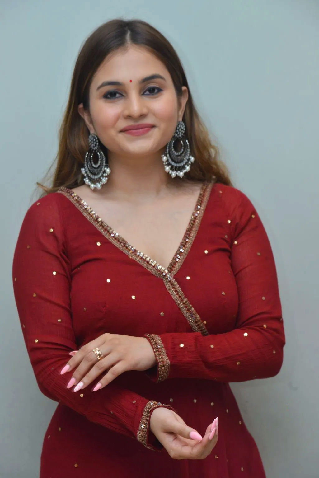 Ramya Pasupuleti Hot Pics in red Maxi Dress