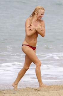 Pamela Anderson Red Bikini Biarritz France