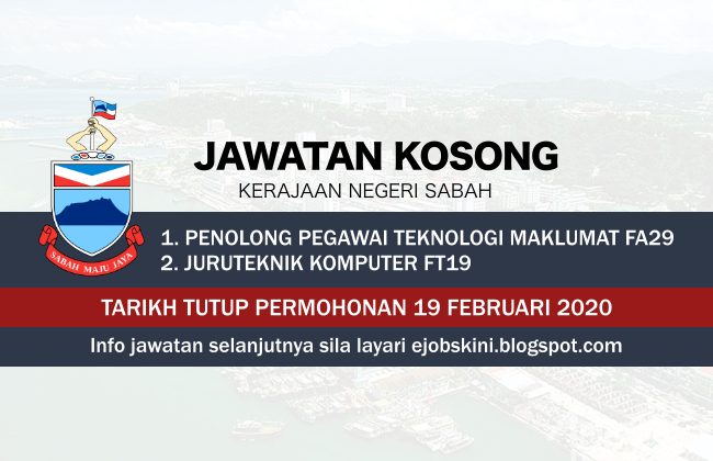 Jawatan Kosong Kerajaan Negeri Sabah Februari 2020