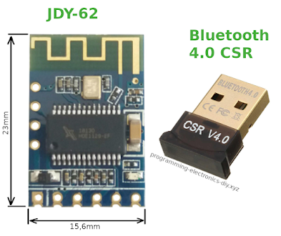 Bluetooth Stereo Audio Receiver JDY-62 module and the Bluetooth 4.0 CSR dongle transmitter