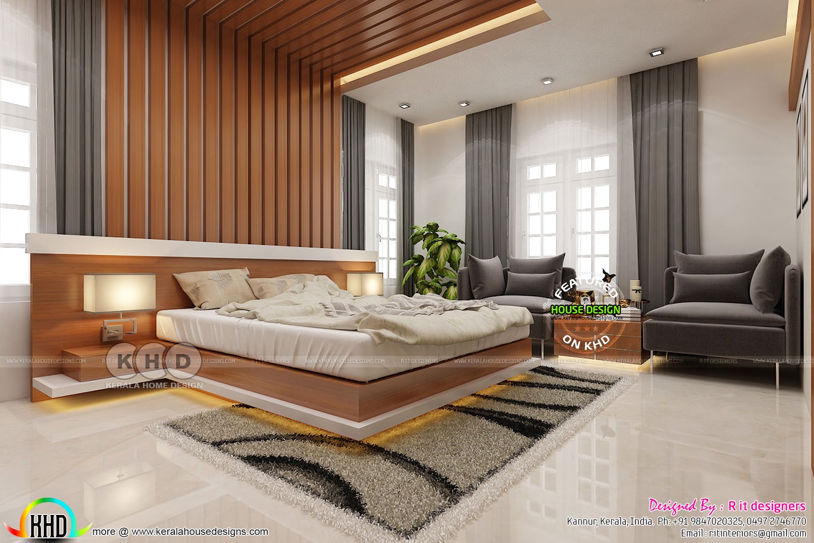 Master bedroom interiors by Rit Interior Kerala home