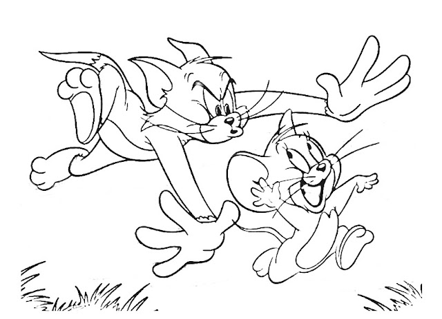 Gambar Mewarnai Kucing mengejar Tikus Lucu  | Tom and Jerry 