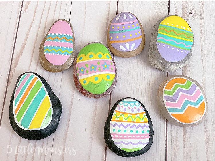 5 Little Monsters Easter Egg Painted Rocks
