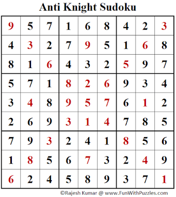 Answer of Anti Knight Sudoku Puzzle (Fun With Sudoku #394)