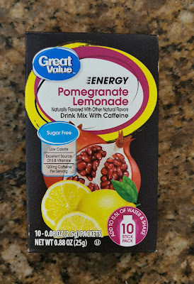 A box of Great Value Pomegranate Energy Drink Mix Sticks, from Walmart