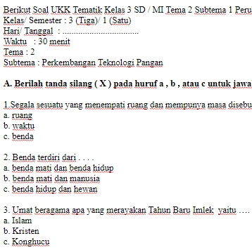 Download soal ukk tematik kelas 3 sd