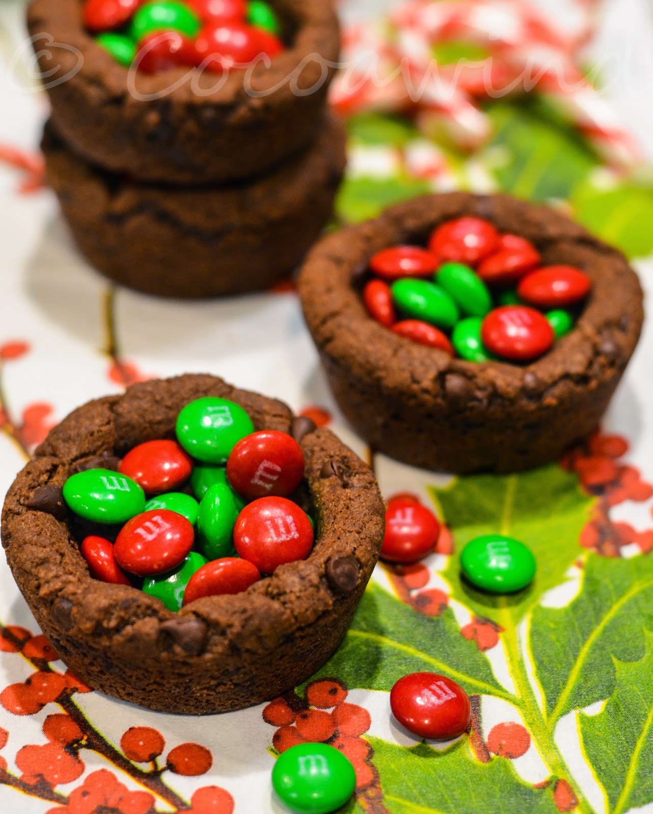 Eggless Double Chocolate Chip Cookie Cup with M&Ms