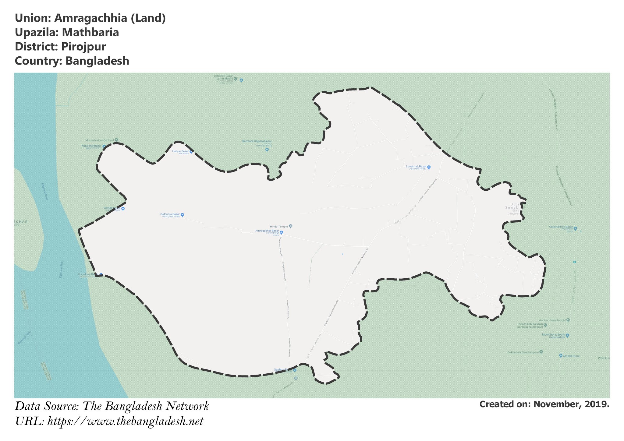 Map of Amragachia of Pirojpur, Bangladesh.
