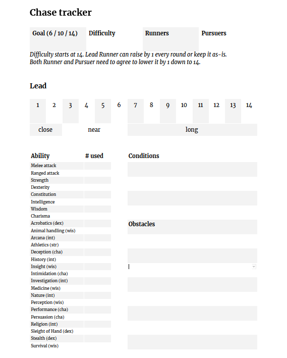 The Things We Do for XP Chase rules