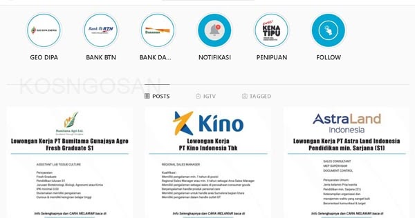 20 Akun Instagram Lowongan Kerja Terbaru di Indonesia - KOSNGOSAN