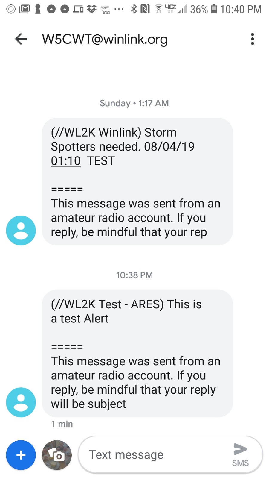 Rusk County Amateur Radio Club Send Text Message via Winlink