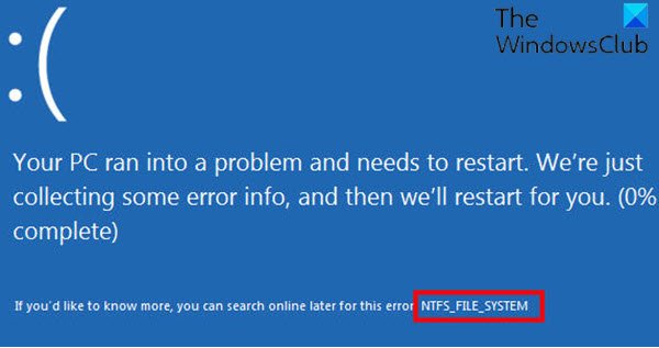 NTFS FILE SYSTEM ข้อผิดพลาดหน้าจอสีน้ำเงิน