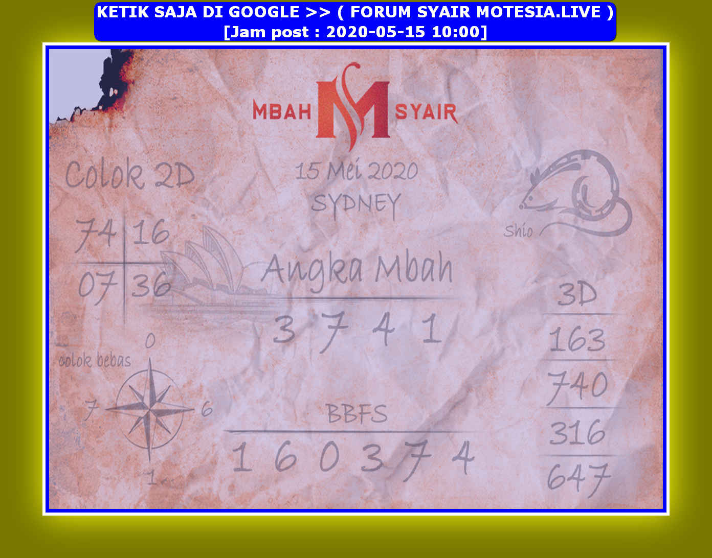 1 New Message Kode Syair Sydney 15 Mei 2020 Forum Syair Togel Hongkong Singapura Sydney