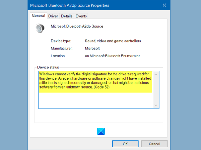Windows no puede verificar la firma digital Código 52