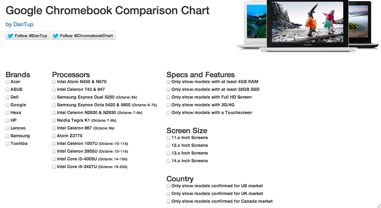 Samsung Chromebook Comparison Chart