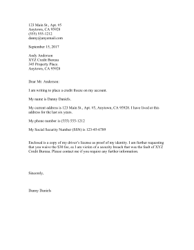 Credit Freeze Letter Template ~ Resume Letter