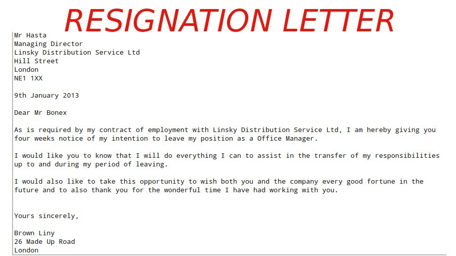 Samples Business Letters Resignation Letter Template
