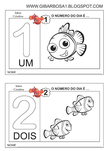 Fichas com Numerais e Quantidade Procurando Nemo
