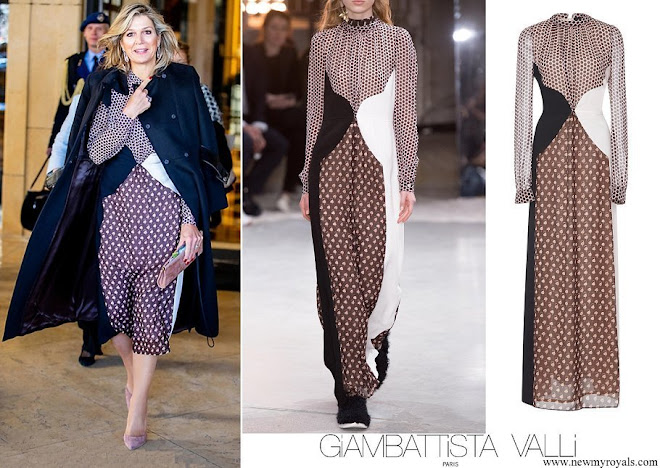 Queen Maxima wore Giambattista Valli print Polka-dot Paneled Silk dress