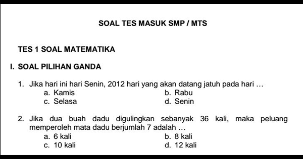Contoh Soal Tes Masuk Smp Kanisius Contoh Soal Terbaru