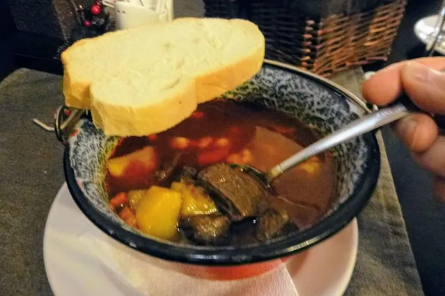 Day trip from Vienna in winter: bowl of goulash in Sopron Hungary