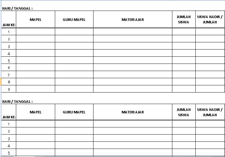 Contoh Format Jurnal Kelas Semua Jenjang Sekolah Tahun Aliran 2020 2020 Dengan Microsoft Excel Idn Paperplane