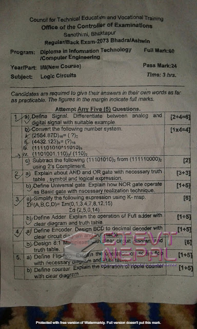 Logic Circuit or Digital Circuit - 2nd Semester Questions Papers CTEVT ...