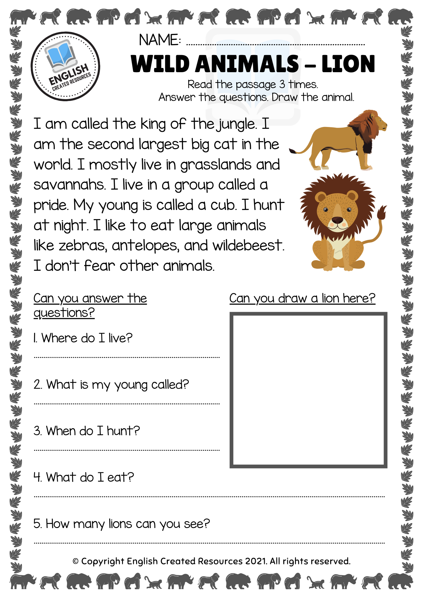 comprehension worksheets on animals