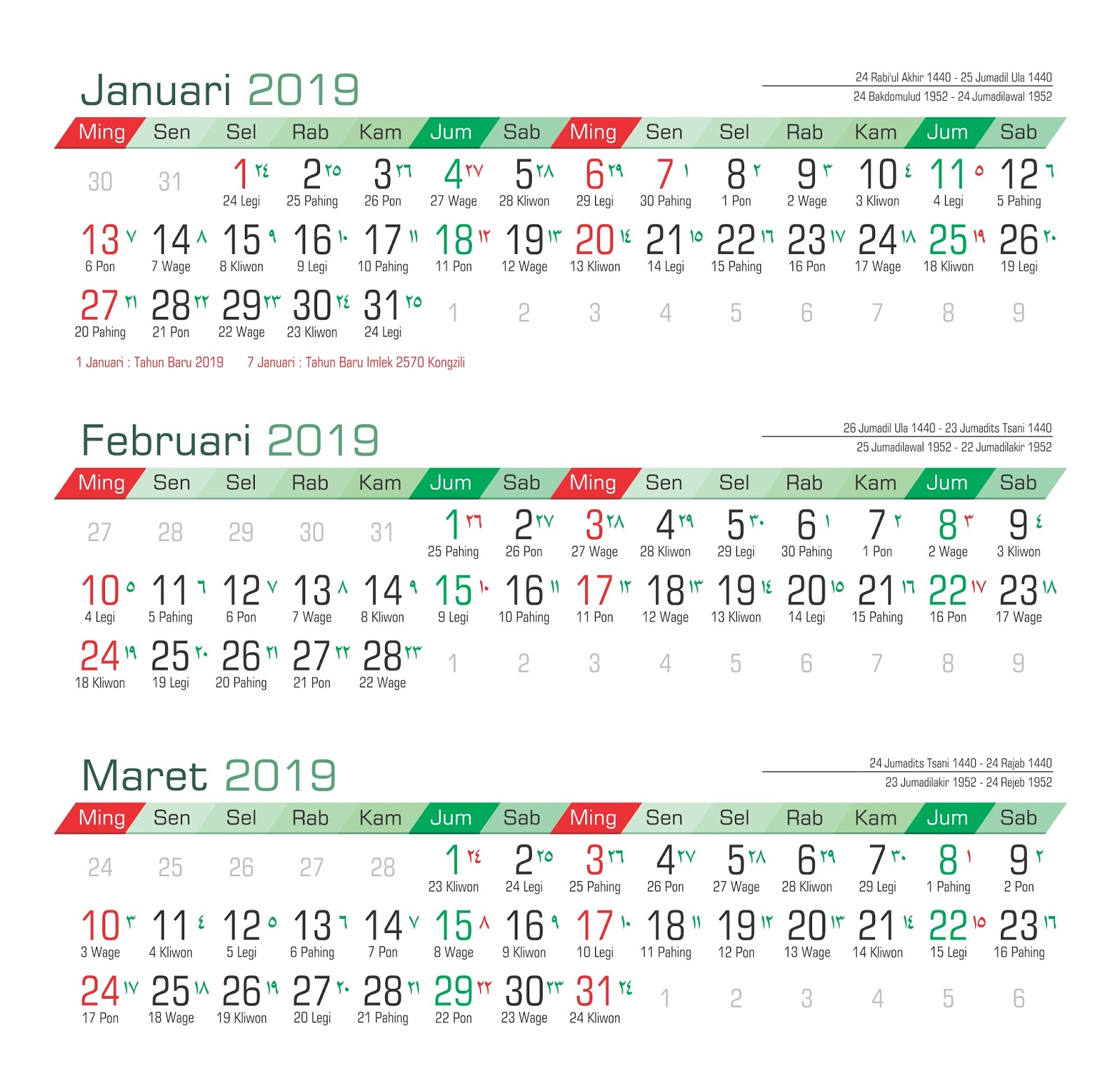 Koleksi Template kalender 2019 PSD Adobe Photoshop