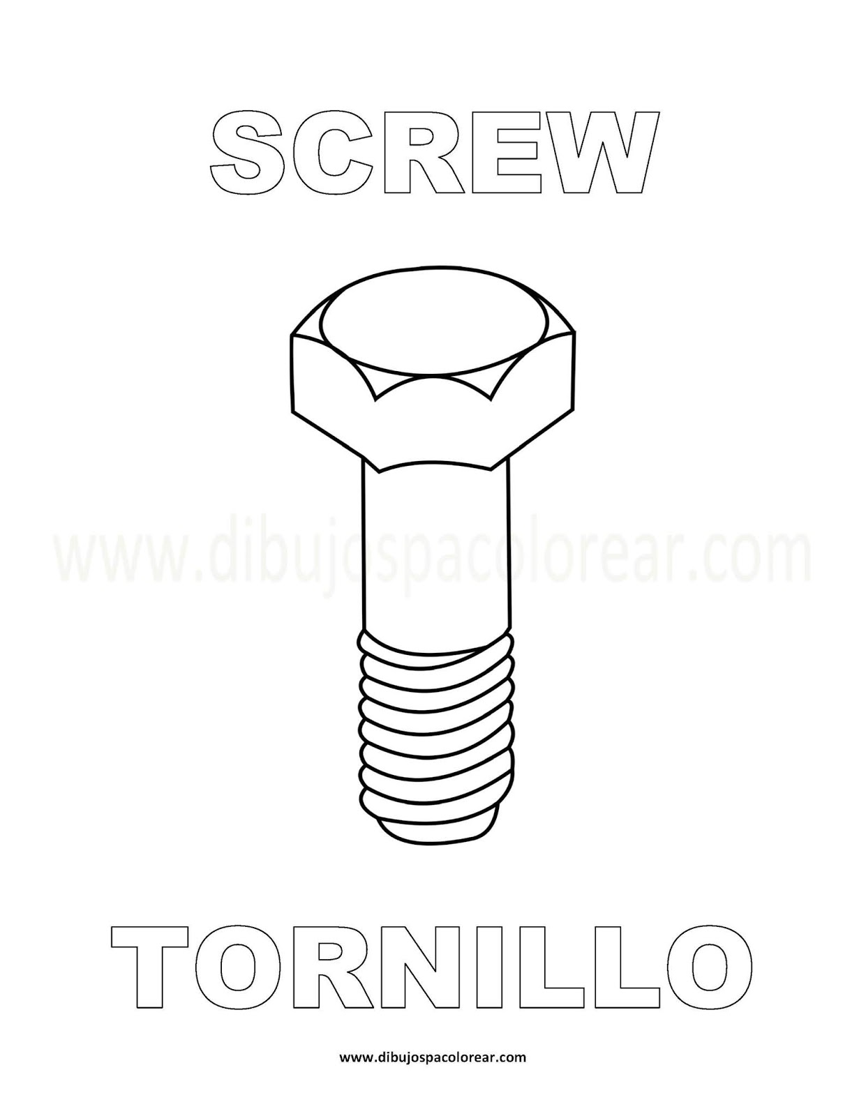 Dibujos Inglés - Español con T: Tornillo - Screw