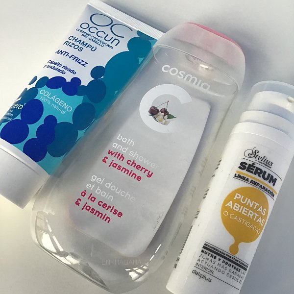 Cosmia Bath and Shower Gel Cherry & Jasmine / Stylius Sérum Puntas Abiertas / Occum Champú Rizos