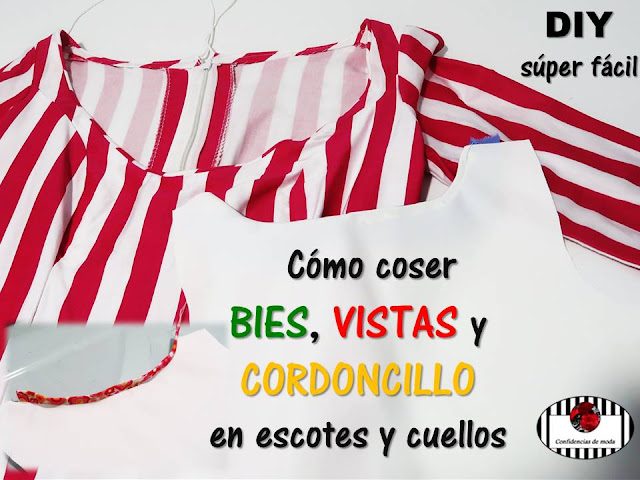 Coser BIES, VISTAS y CORDONCILLOS en ESCOTES y CUELLOS. Tutorial DIY