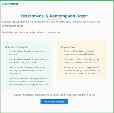 Pendaftaran Kartu Prakerja 7 16.dashboard info tes
