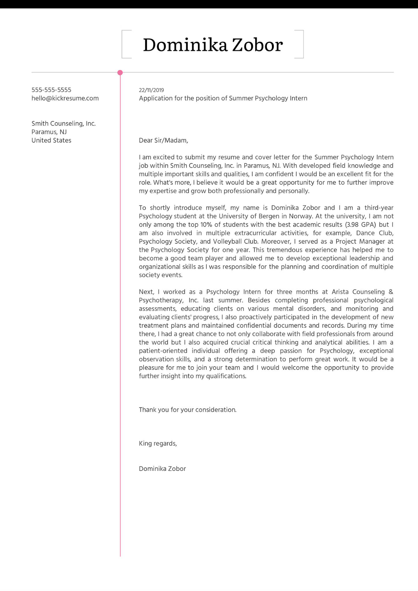 cover letter for practicum student
