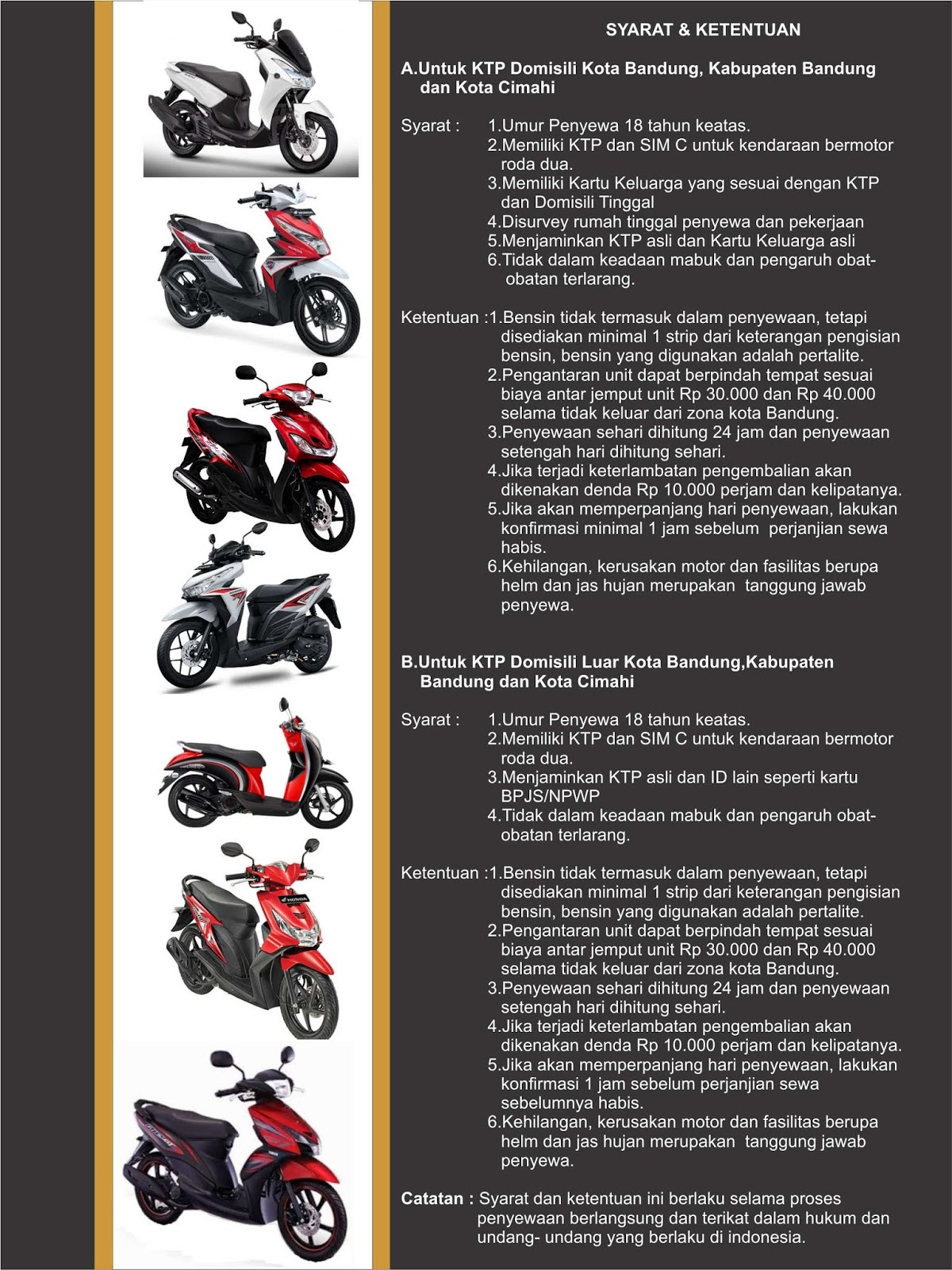 RENTAL MOTOR BANDUNG KUKURILINGAN RENTAL MOTOR Syarat & Ketentuan