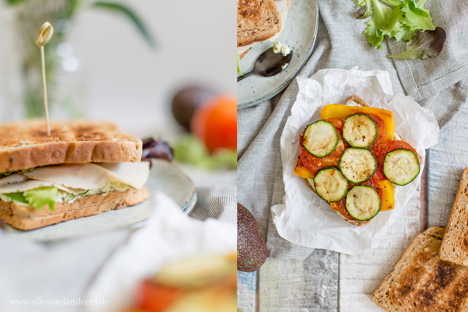 Zum Lunch: Sandwich mit Avocado-Aufstrich, feinen Hähnchenbrust ...