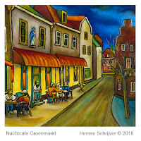 Nachtcafe Groenmarkt Amersfoort Schilderij van Hennie Schrijver