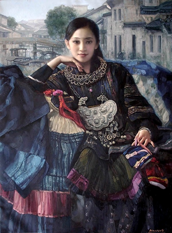 художник di li feng. художник чэнь яннинг. Di li feng картины. китай женщина в желтом. портретная живопись китая.