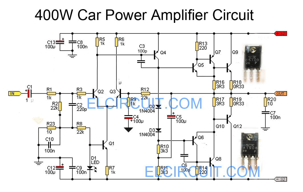 Car power amplifier circuit using C5100 / A1908 - Electronic Circuit