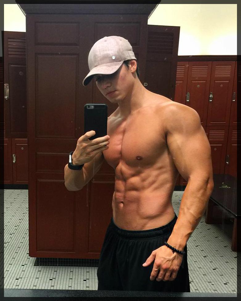 hot-shirtless-beefy-muscle-bros-locker-room-hunk-baseball-cap-selfie